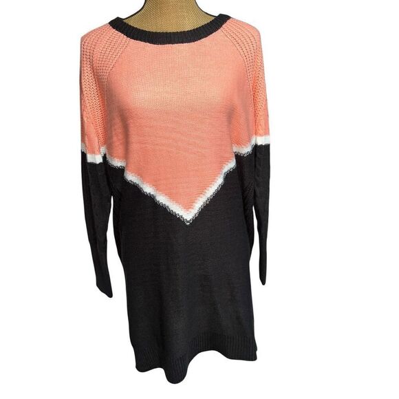 LuLaRoe Lauren Faux Cashmere Sweater Dress Size M Cable Knit Peach Black Soft - Picture 1 of 11